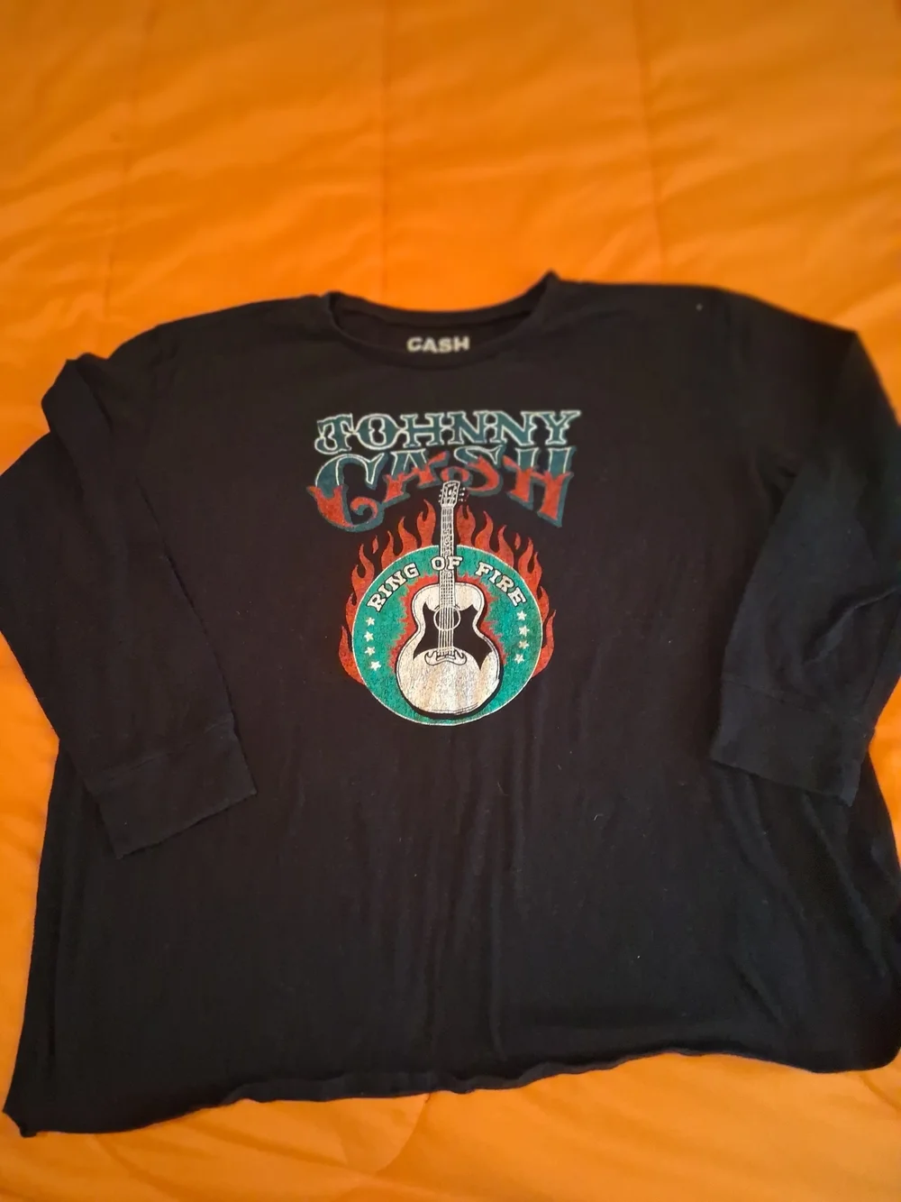 Johnny Cash Classic Ring Of Fire Womens Cotton Long Sleeve - Picture 1 of 3